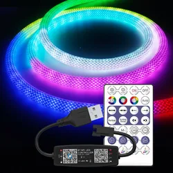 Impermeável Neon LED Strip Kit Flexível, Fita RGB Inteligente, Luz de Silicone Flexível, Redondo Reticulado, 28 Chaves Controlador, WS2811, 360 Graus