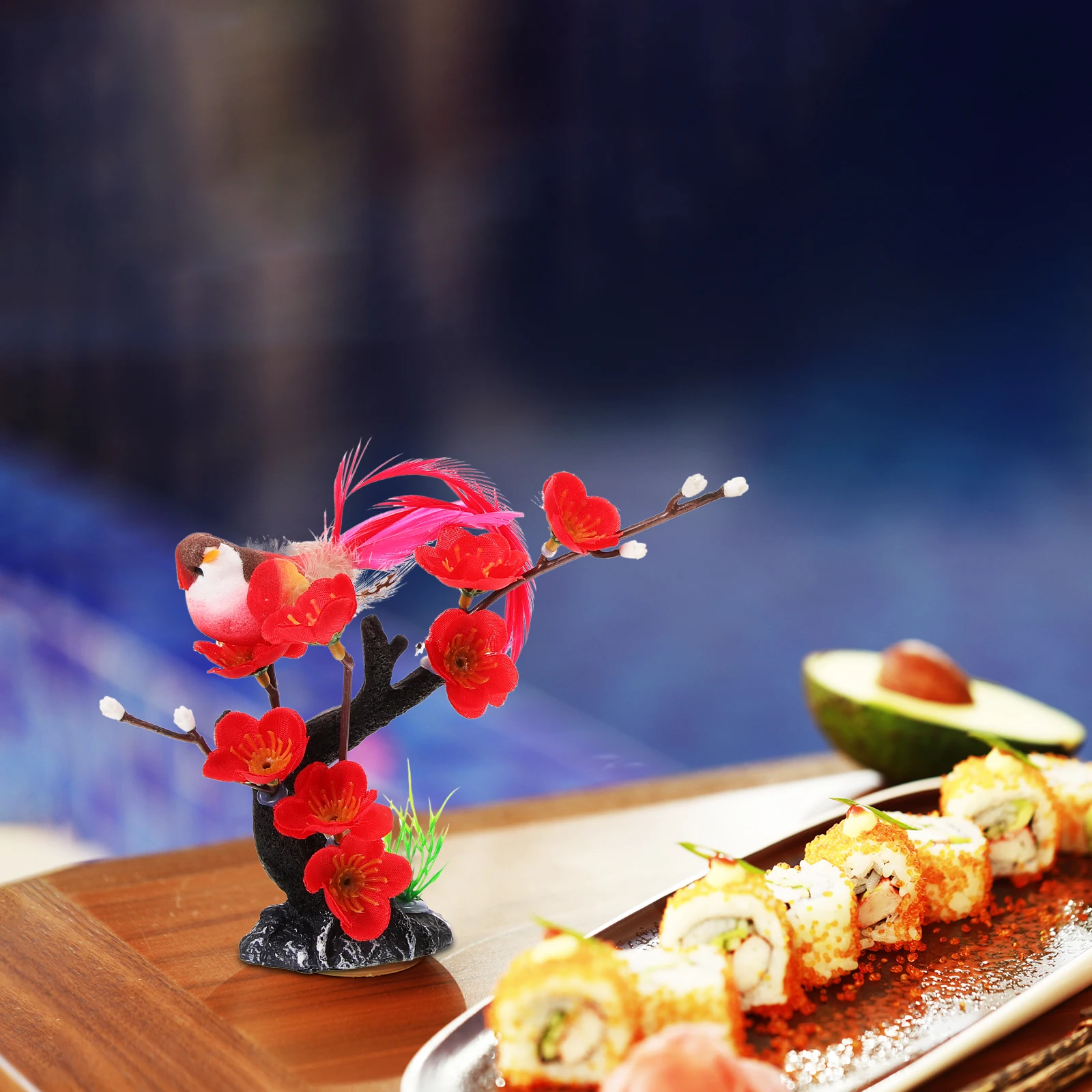 

2 Pcs Plum Blossom Sushi Platter Decor Faux Plants Indoor Flower Adornment Japanese Restaurant Supply Non Fade Reusable Dining