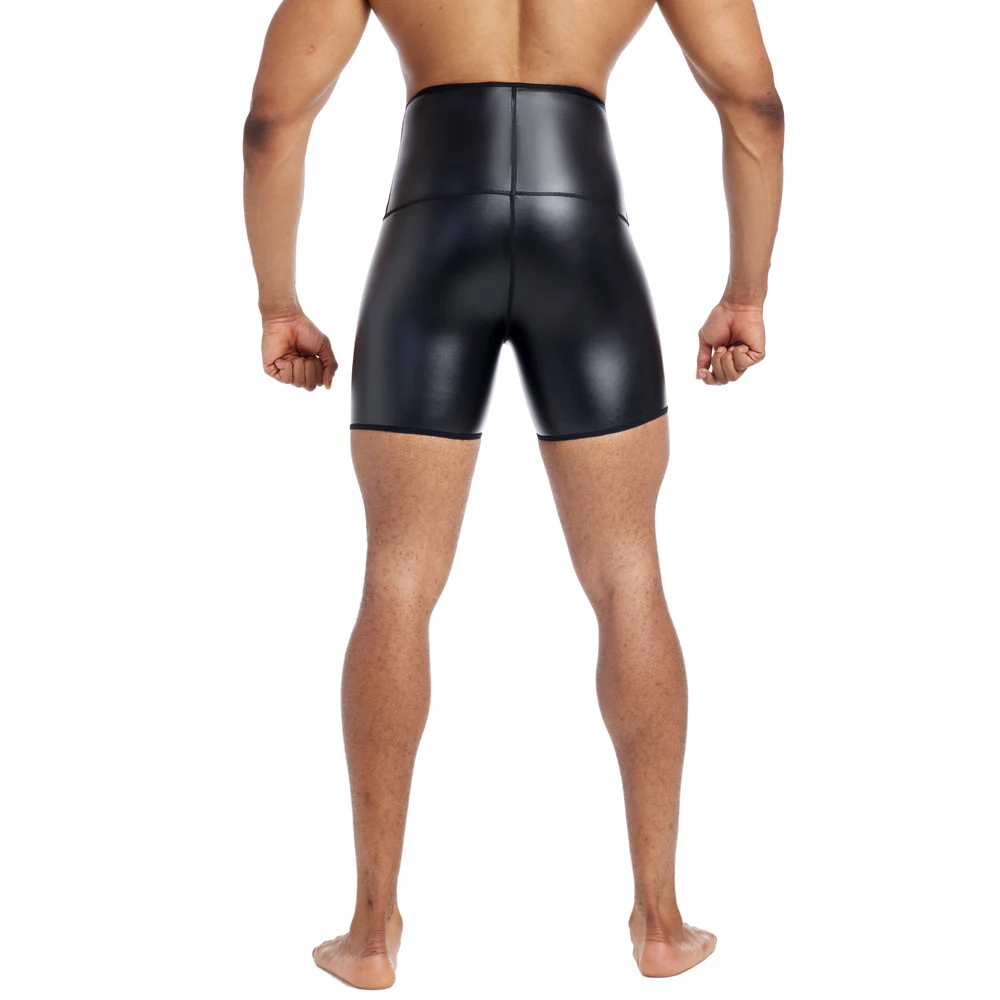 New Fitness Slim Stretch Leather Pants Body Shapers Waist Trainer High Waist Abdomen 3 Hooks Compression Leather Shorts