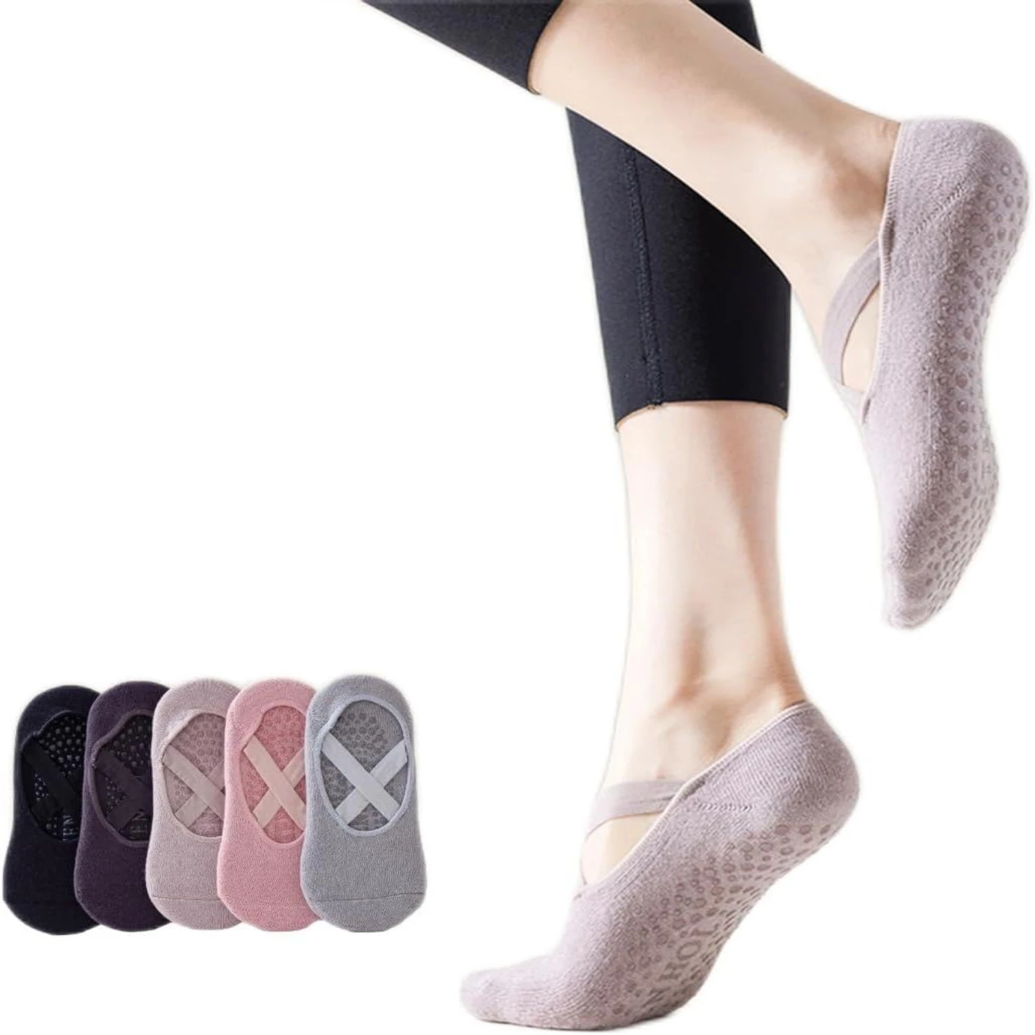 

Enhance Your Fitness Results and Comfort with this Set of 5 Safe, Non-Slip, and Incredibly Comfortable RosyClouds Yoga Socks. Ex