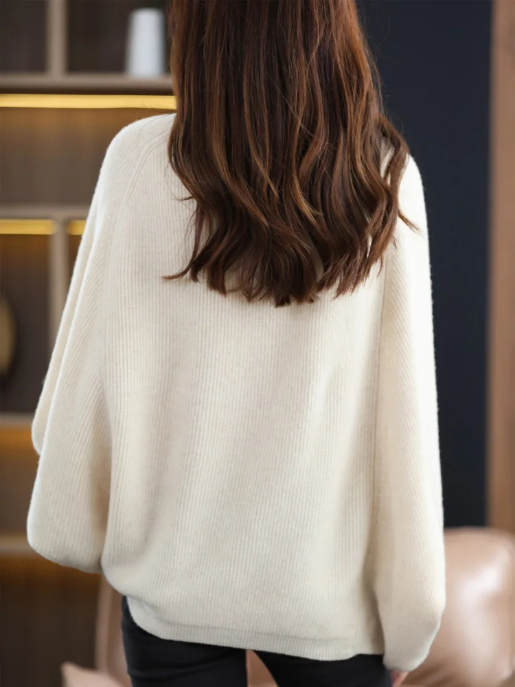 2022 Autumn / Winter New Cashmere Sweater Women\'s O-Neck Pullover Casual Knitted Loose-length Shirt 100% Pure Wool One Size