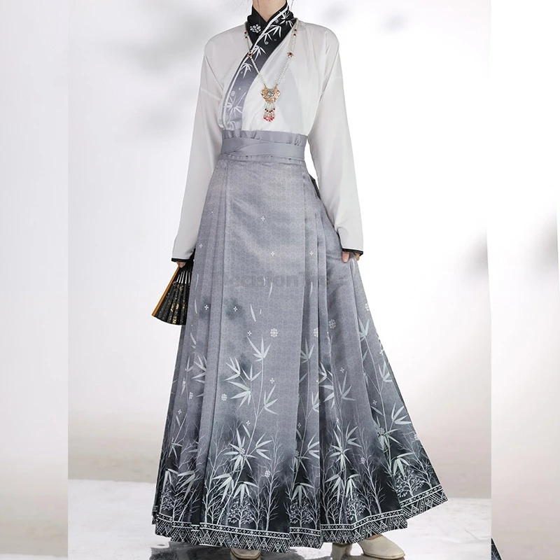 Daily Chinese Ming style Hanfu Suit Airplane sleeves Cardigan Blouse Women Rope style Horse Face Skirt Original Modern Hanfu set