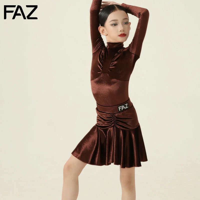 winter Line dance clothing women line dance costume Latin dance skirt  Long sleeve dresses Dance performance costumes for girl