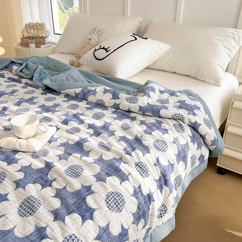 A Class Washed Cotton Soybean Summer Quilt Single Flower Blanket Thin Quilt Queen Sleeping Comforter Cotton Bedding Cold Feeling