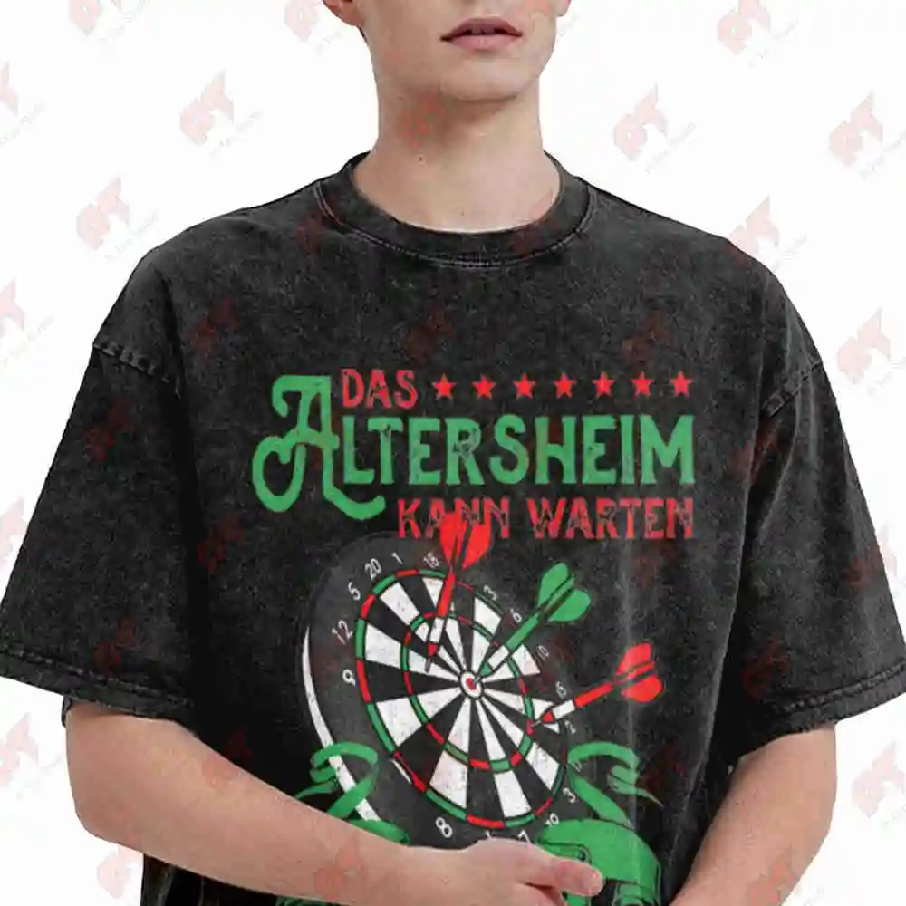 Funny Darts Dartboard German Quote Vintage Washed Tee Pure Cotton T-Shirt