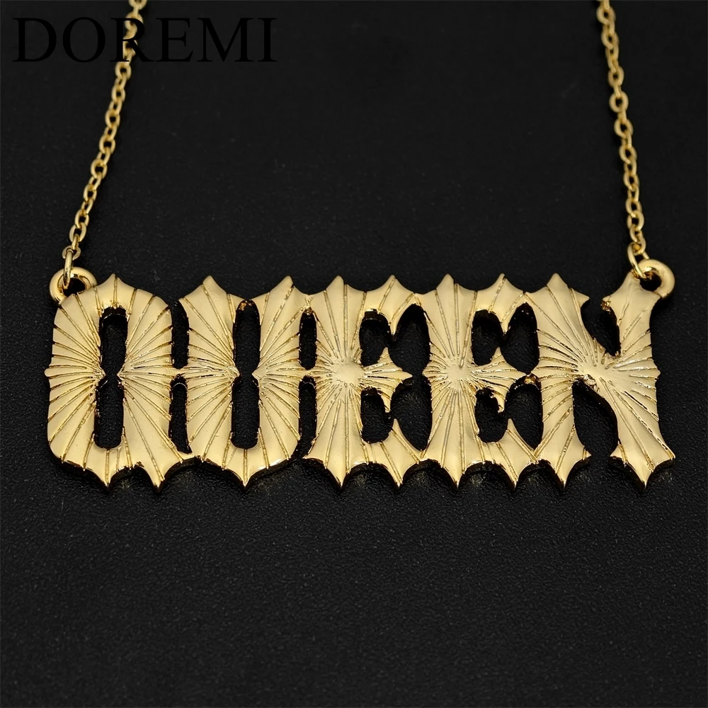 

DOREMI 3D Custom Gold Plated Nameplate Personalized Necklaces Different Chains Big Pendant Ins Style Name Custom Necklace