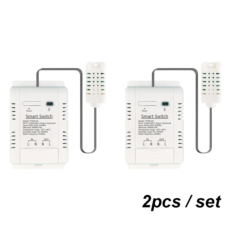 

2PCS Переключатель температуры и влажности 220V WIFI Smart Tuya App Пульт дистанционного управления 85-250V Голосовое управление Работа с Alexa Google Home
