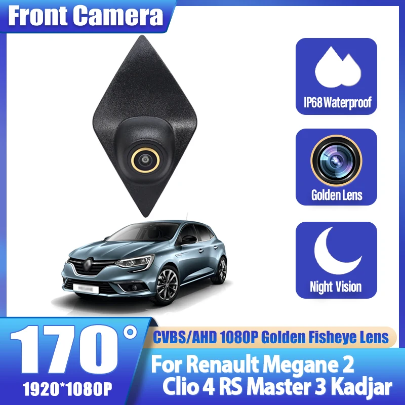 

170 ° Автомобильный логотип AHD 1080P, установка переднего вида, широкоугольная HD-камера с золотым объективом для Renault Megane 2 Clio 4 RS Master 3 Kadjar