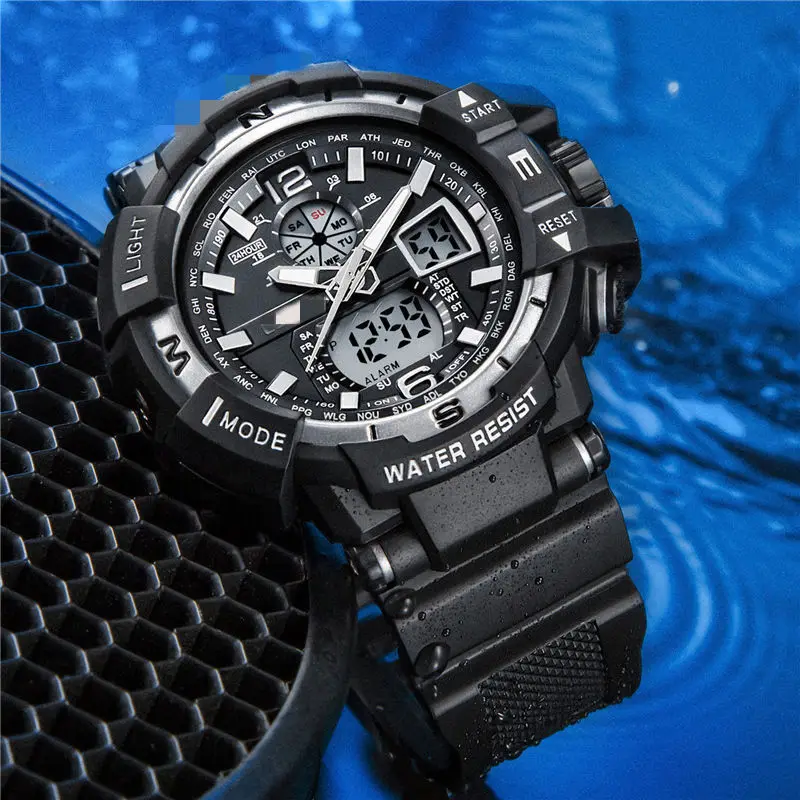 Large dial watch men Student models multifunctional outdoor sports waterproof dual-display LED luminous electronic watch female