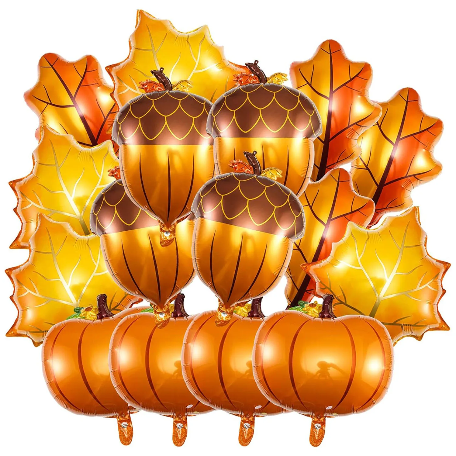 16 Pcs Fall Balloons Thanksgiving Balloons Foil Balloons Pumpkin Acorn Maple Leaf Balloons for Birthday Wedding Party Supplies