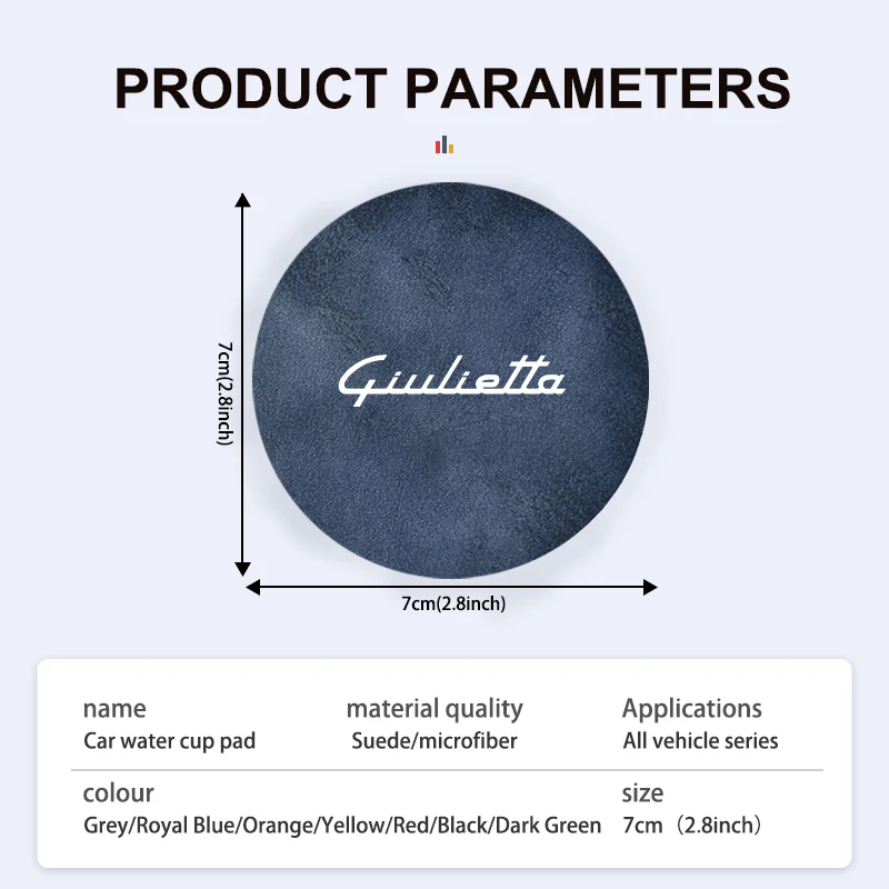 2026年式アルファロメオ用、アルファロメオ専用スエード製車用カップパッドコースター2枚セット、滑り止めドリンクマットアクセサリー、ジュリエッタ940（2010-2014）対応