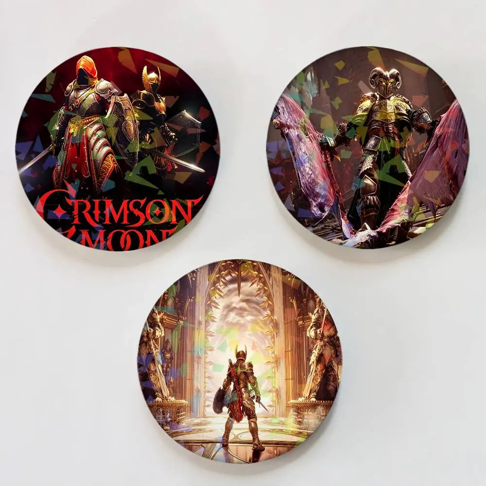 Game C-Crimson Moon Round Badge Lapel Pins for Backpacks Briefcase Laser Brooch Clothes Gifts