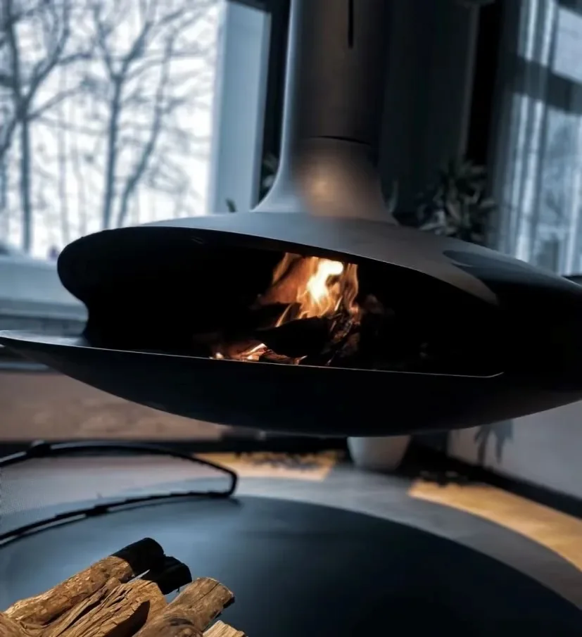 

【Hot】Factory Indoor Wood Burning Real Fire Decorative Wall Mounted Stoves Best Sale Hanging Suspended Fireplace