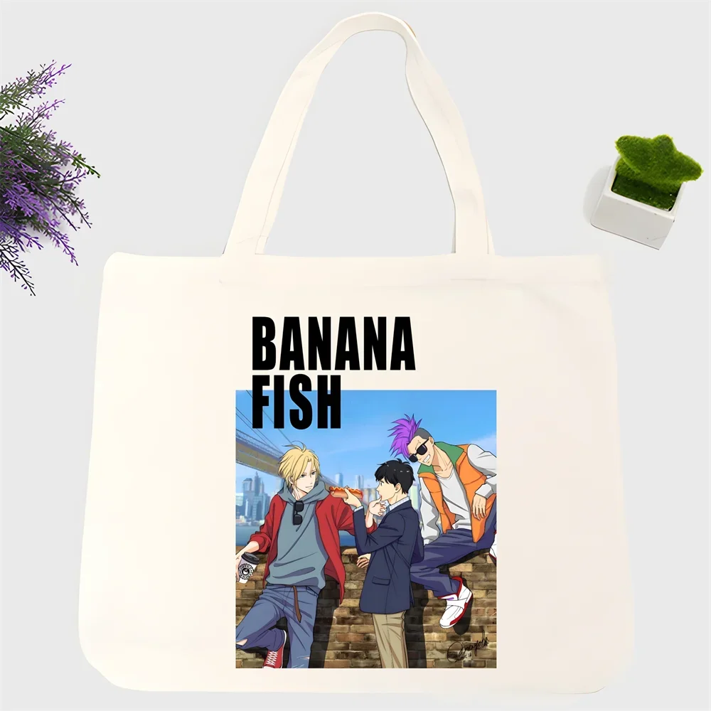 Banana Fish BANANA FISH Okumura Cartoon Lynx Korea Ulzzang Shopper Bag Print Canvas Tote Bag Handbags Bag Harajuku Shoulder Bags