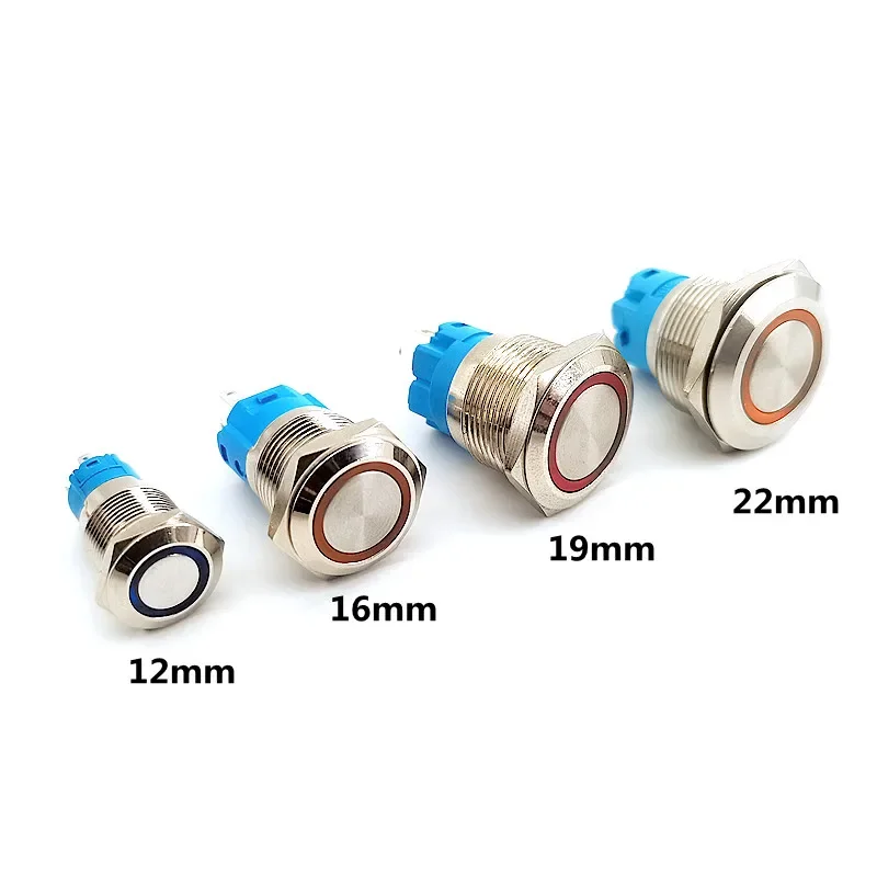 Metal Button Switch 12 / 16 / 19 / 22mm  Power Button 5V 12V 24V 220V Waterproof Round Button LED Light Self Locking Reset