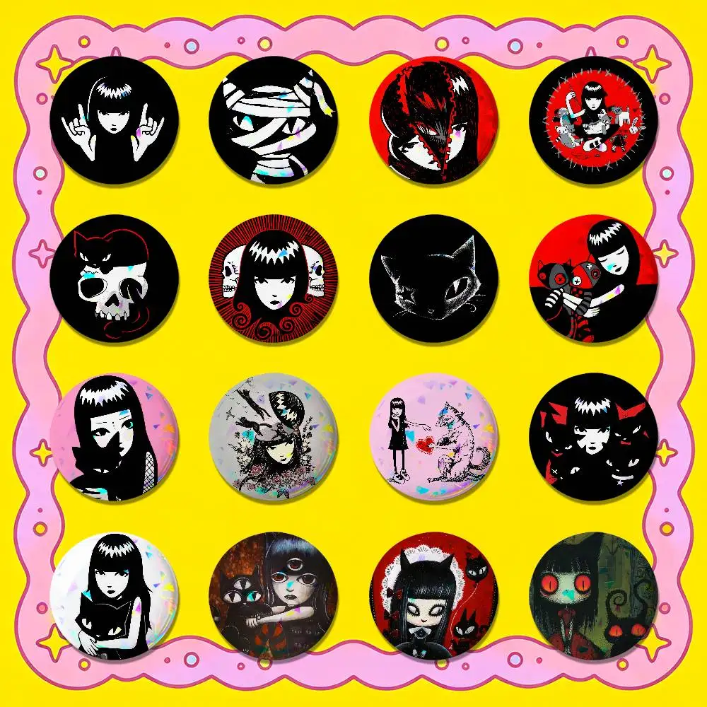 For Emily The Strange Enamel Pin Badge Round Metal Button Brooch Gift 58mm Custom Hat Ita Bag Pins