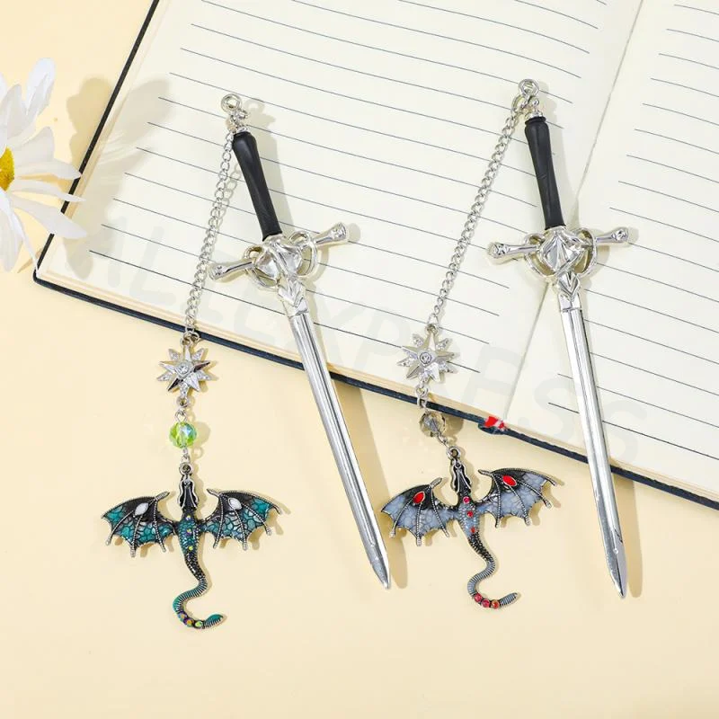 -shaped  Model Metal Bookmark With Double-winged Dragon Pendant Book Lovers Reading Accessories Birthday Gift