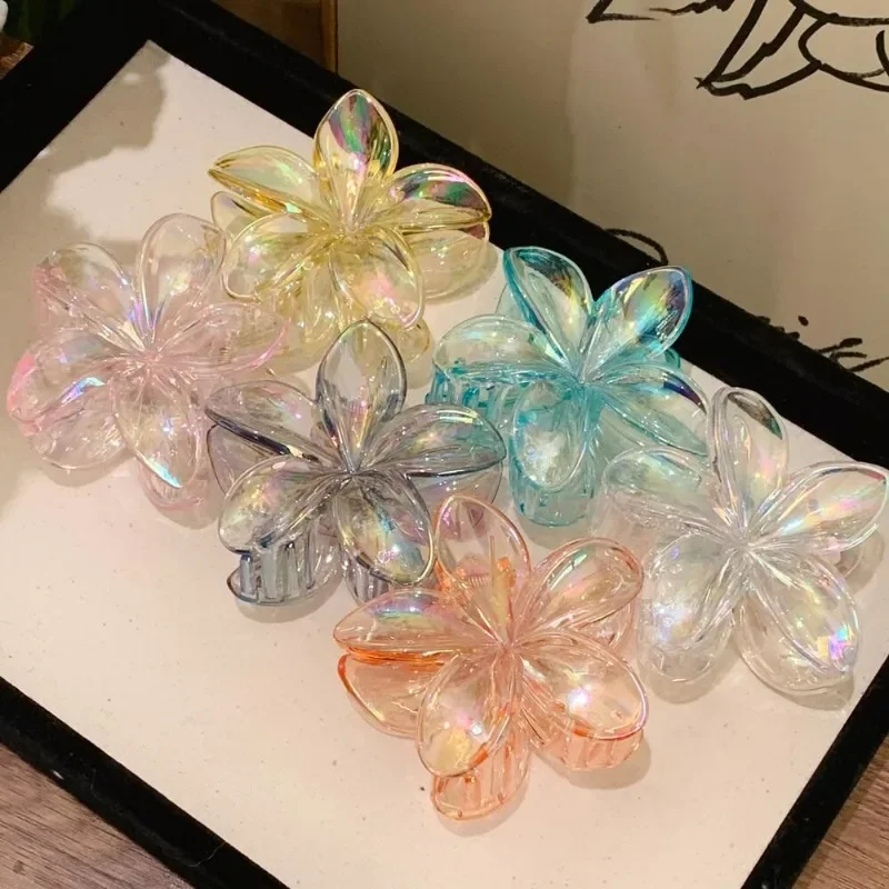 Egg flower hairpin transparent AB color grab clip disc hair shark clip gradual change hair grab advanced hair accessories