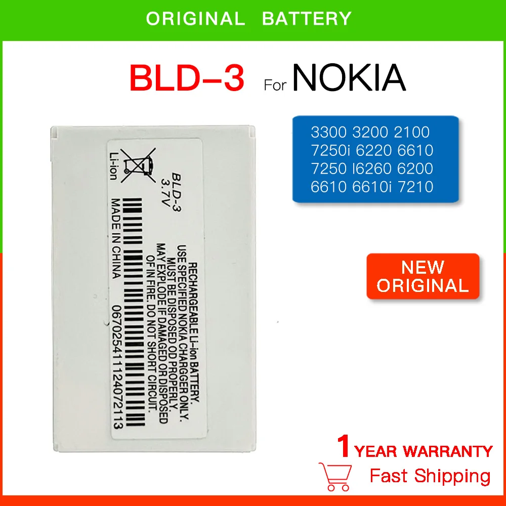 Genuine Original 800mAh BLD-3 Battery For Nokia 7210 3300 2100 6220 6200 6610 6610 7250 I6260 6610i 7250i Cell Phone Batteria