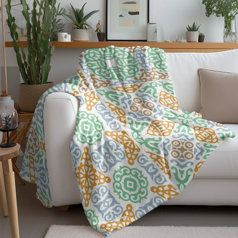 بطانية بنمط البلاط المغربي، بطانية رمي قطنية، غطاء وسادة هندسي، فكرة هدية لغرفة النوم والأريكة