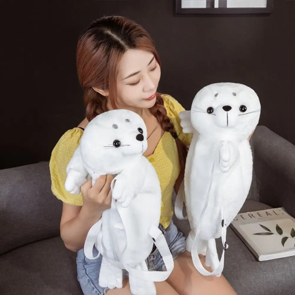 Lovely Plushie Seal Schoolbag Shoulder Bag Cute White Stuffed Backpack Knapsack Bags Cartoon Sea Lion Bag Baby