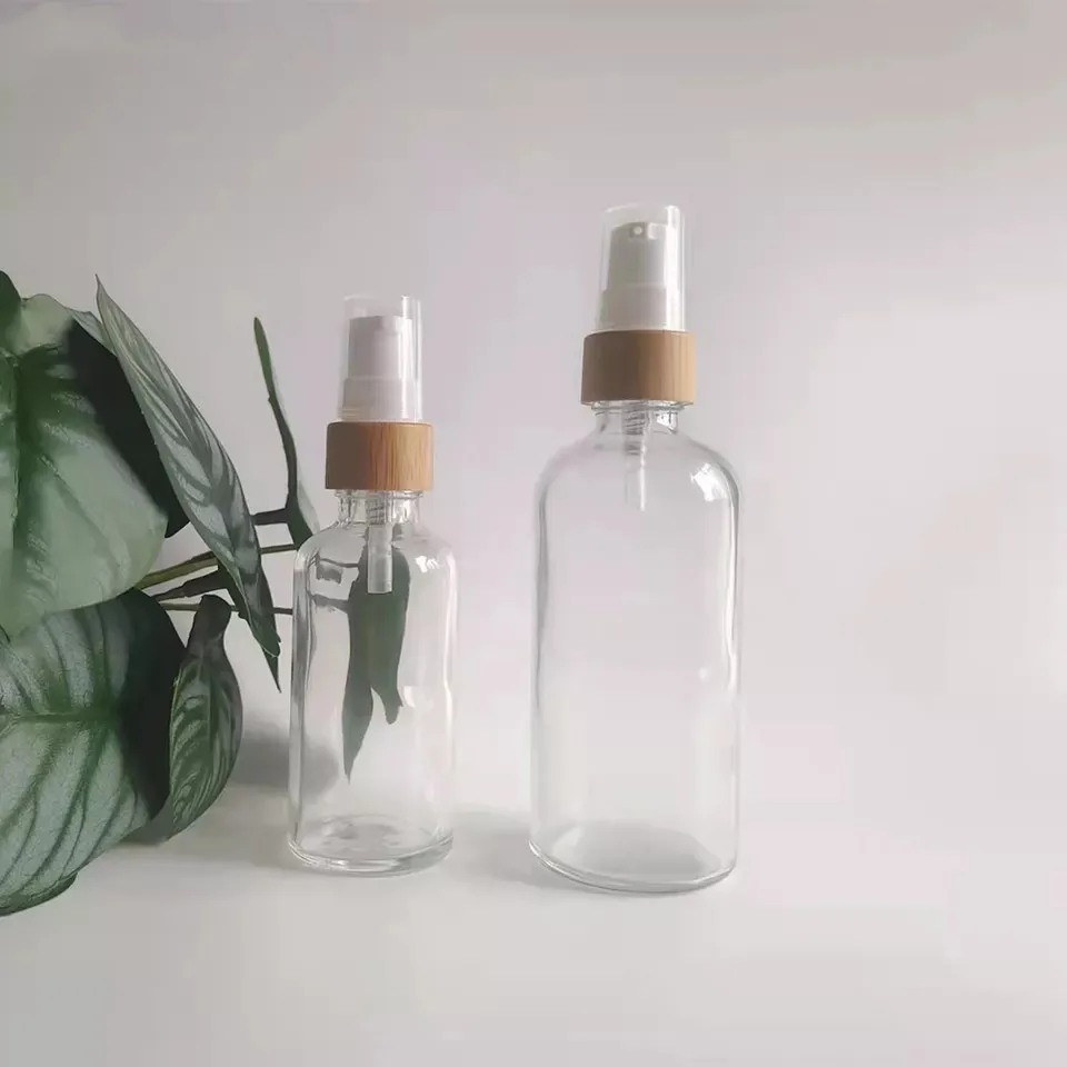 

Wholesale 5ml-120ml Cylinder Lotion Pump Bottles With Bamboo Cap Empty Skincare Cosmetic Packaging Serum Soap Travel Containers