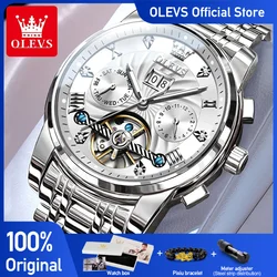 OLEVS-Montre Classique Multifonctionnelle pour Homme, Montres à Calendrier, Étanche, Shoous, Volant d'Inertie existent, Mécanique