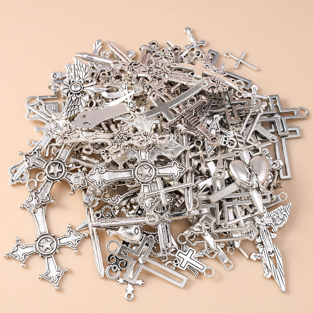 Leslie 10/20/30 Stück Steampunk Kreuz Charms für Ohrringe Halskette Schmuckherstellung Silber Farbe Gothic Kreuze Anhänger DIY Versorgung – Detail 4