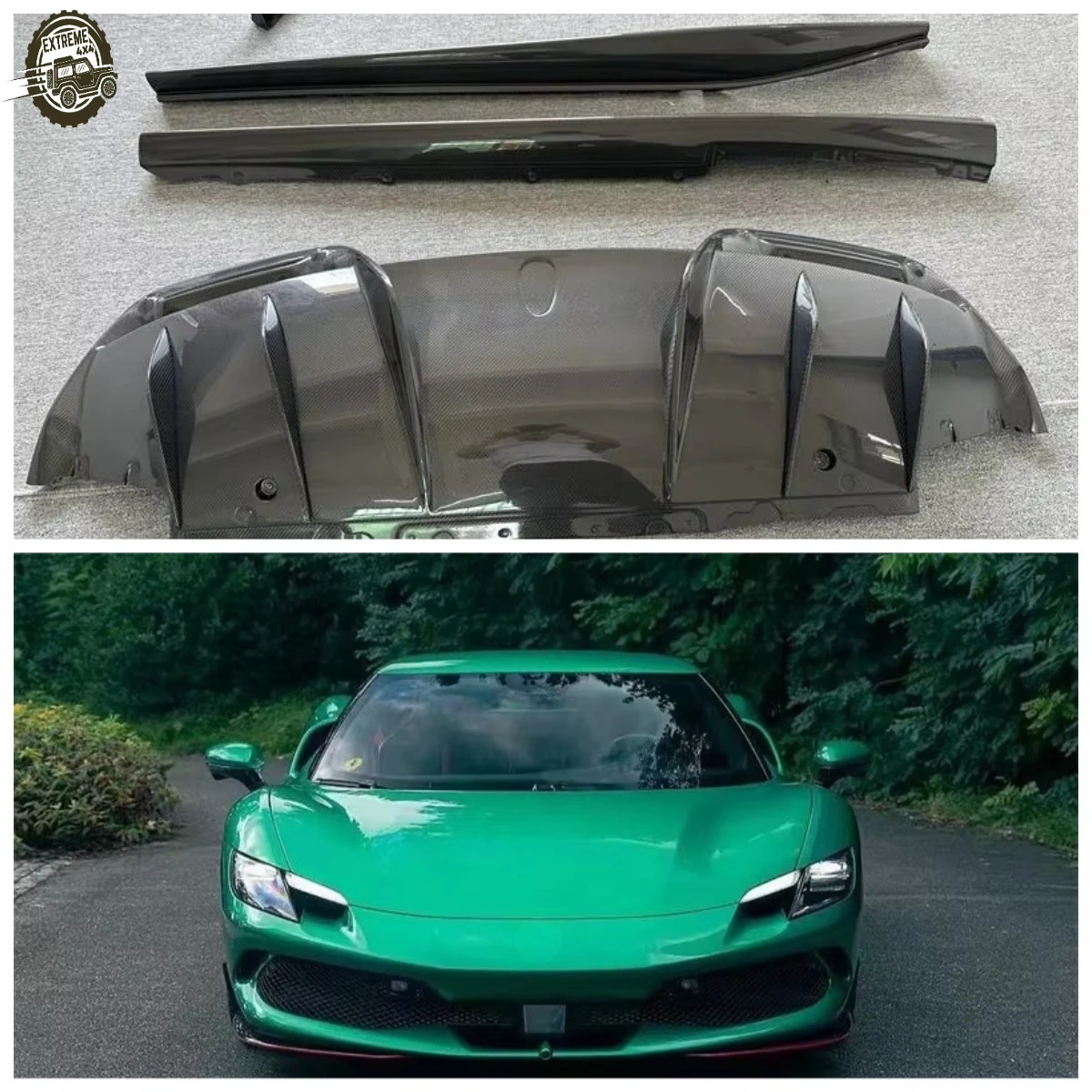 

OEM Style Car Exterior Parts Bodykit for Ferrari 296 GTB 3K Carbon Fiber Front Bumper Corners Side Skirts Engine Panel Body Kit