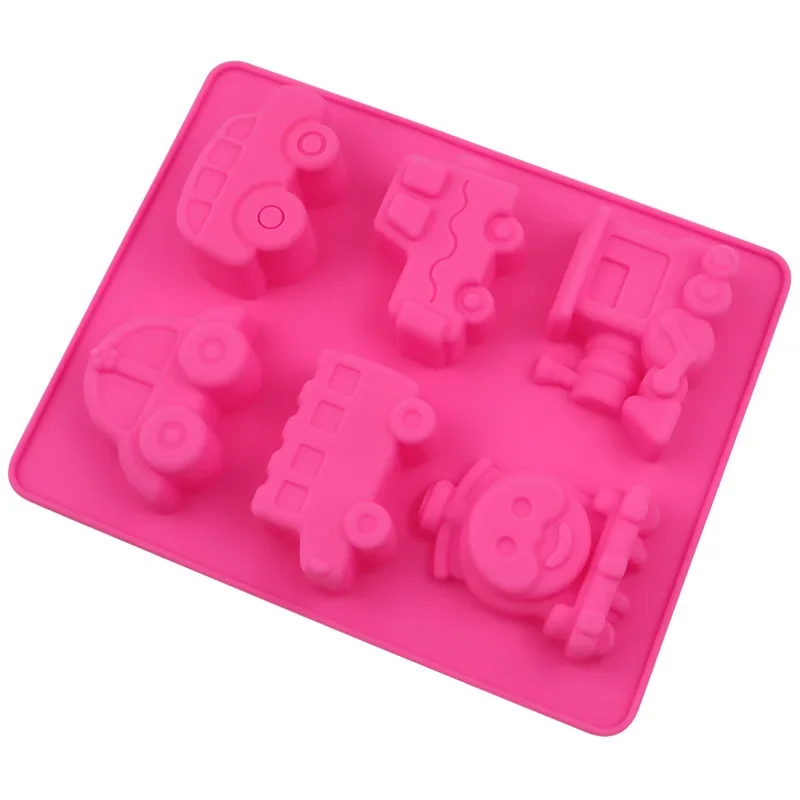 6 Holes Cartoon Car Train Silicone Soap Mold DIY Decorative Cake Biscuit Mold Handmade Baking Silicone Mold