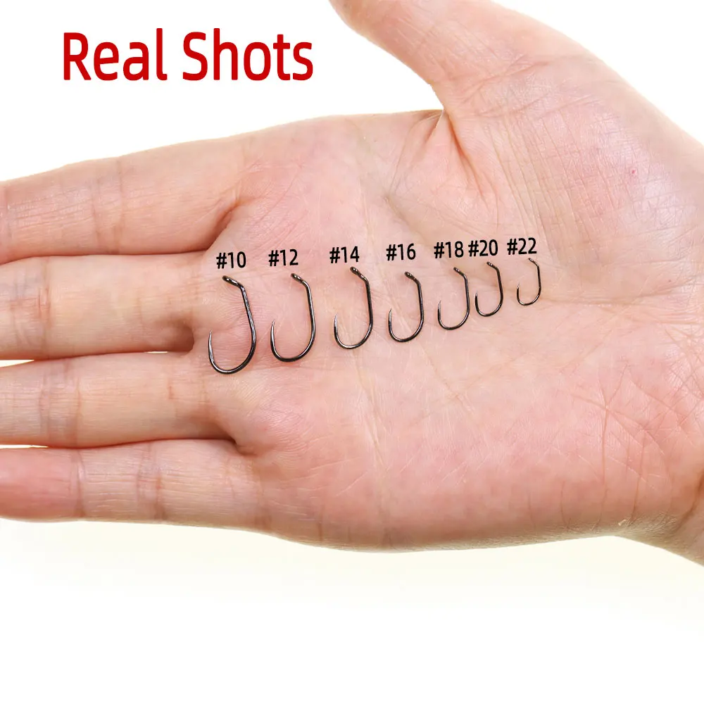50 Stück widerhakenlose Wide-Gap-Down-Eye-Haken für schwere Nymphen/Nymphen/Wet/Nestfliegen und Salzwasserfliegen, Größe 10 # ~22 # – Detail 5