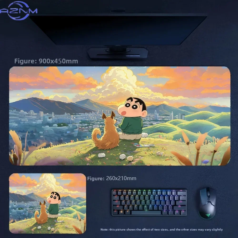Anime Crayon Shin-chan Sunset Hill View Large Mousepad Rubber Non-Slip Extended Gaming Desk Mat Keyboard Pad for PC Gaming Offic