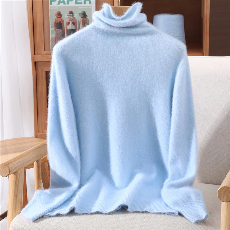 Fall/Winter Mink Cashmere Sweater Women Pile Collar Pullover Joker Top Long Sleeve Solid Cashmere Knit Bottoming Shirt