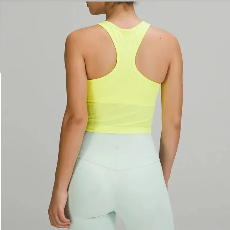 Chaleco deportivo acanalado de alta elasticidad con almohadilla para el pecho integrada, sin costuras, desnuda, en forma de H, EBB, correr, Yoga