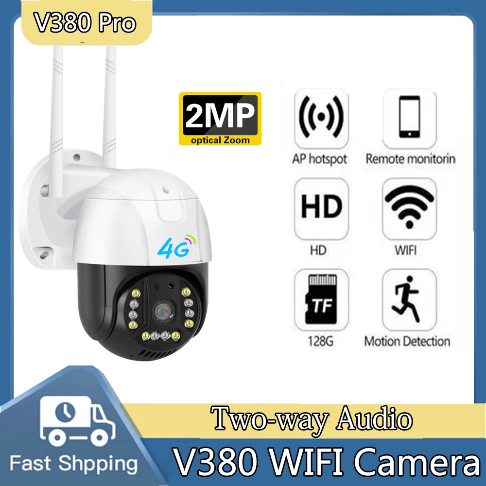 4G SIM Card Outdoor Surveillance 4G Camera 2MP Home Security CCTV Monitor V380 Pro 1080P Ai Tracking Waterproof