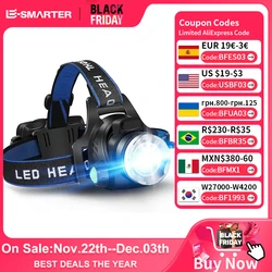 Potente linterna frontal LED, recargable, telescópica, con zoom, para exteriores, impermeable, para trabajo, linterna frontal de alto lúmenes