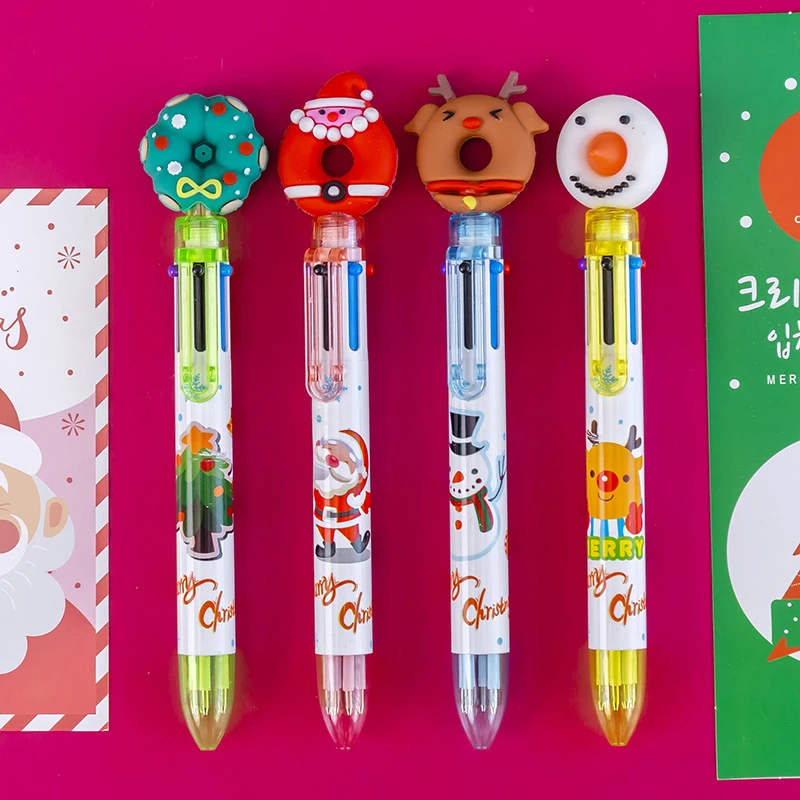 1-10PCS Cartoon Colorful Pen Santa Claus Xmas Tree Ballpoint Pen Merry Christmas Gifts Office School Stationery Writing Tools