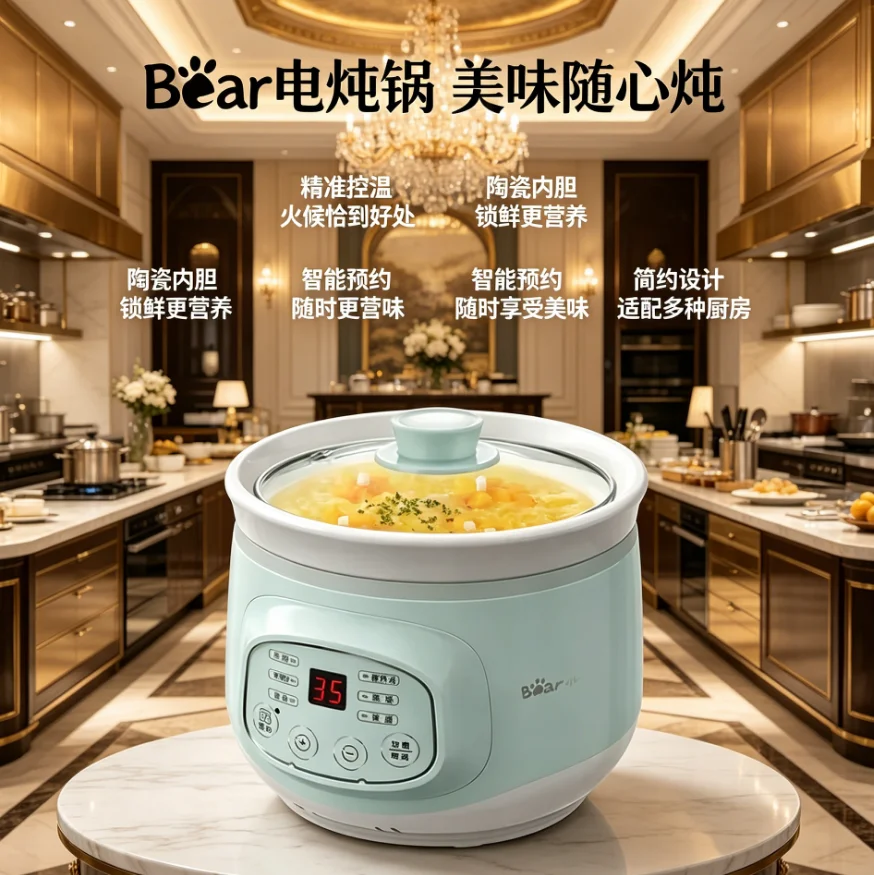 200V Household Ceramic Electric Stew Pot Smart Automatic Slow Cooker Baby Soup Porridge Making Cookware LYH