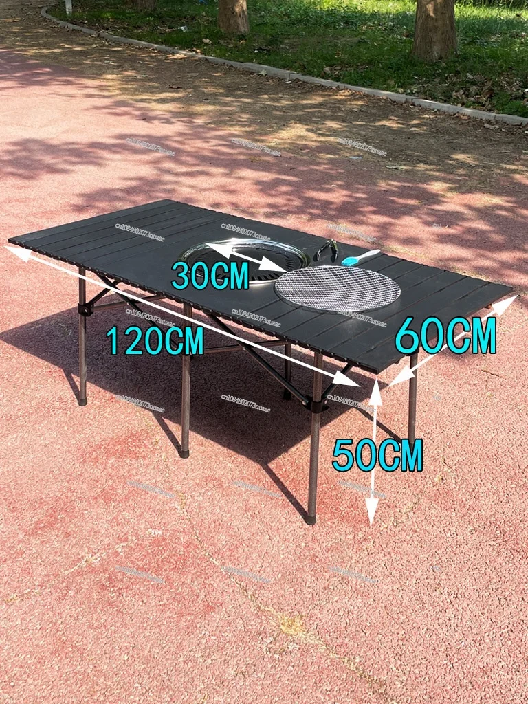 Outdoor Collapsible Barbecue Table with Grill Pan Grill Net, Portable Storage, Camping, Picnic