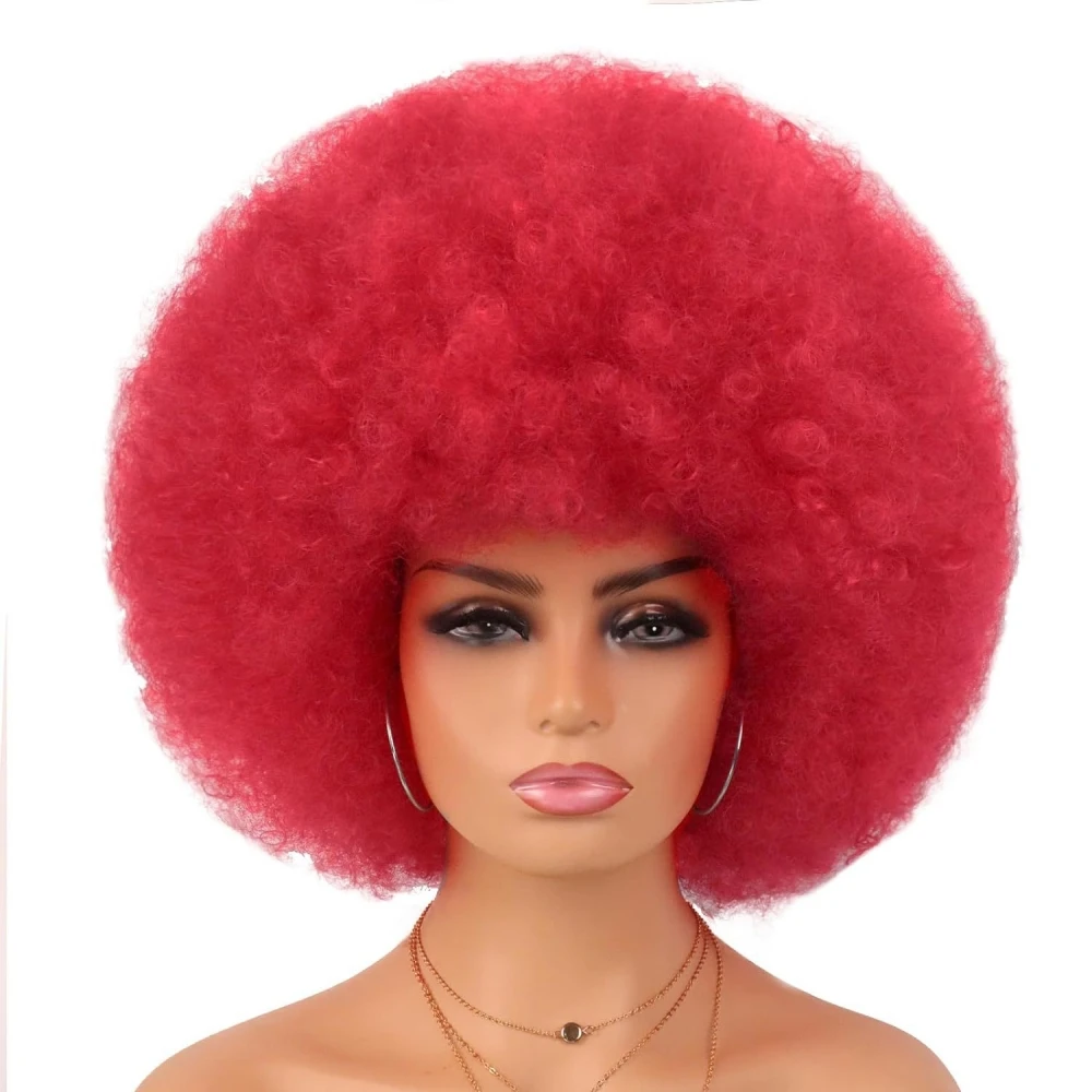 Synthetische korte pruiken Afro Kinky krullende pruiken met pony voor zwarte vrouwen Bruin Rood Gemengde kleur Lijmloos Rose Net Dagelijks cosplaygebruik