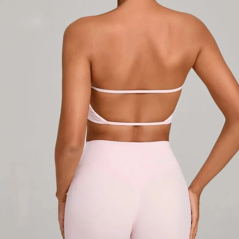 حمالة صدر لليوجا عارية للسيدات ضيقة ومضادة للوهج ملفوفة حول الصدر مع قمصان لياقة بدنية ملابس رياضية للجري في الهواء الطلق #4