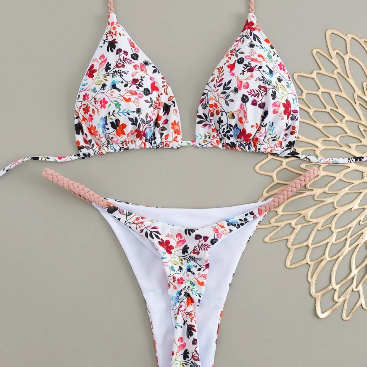 2026 반다우 비키니 세트 블랙 화이트 폴카 도트 2피스 수영복 여성 프린트 삼각형 수영복 해변 휴가 수영복 여성용