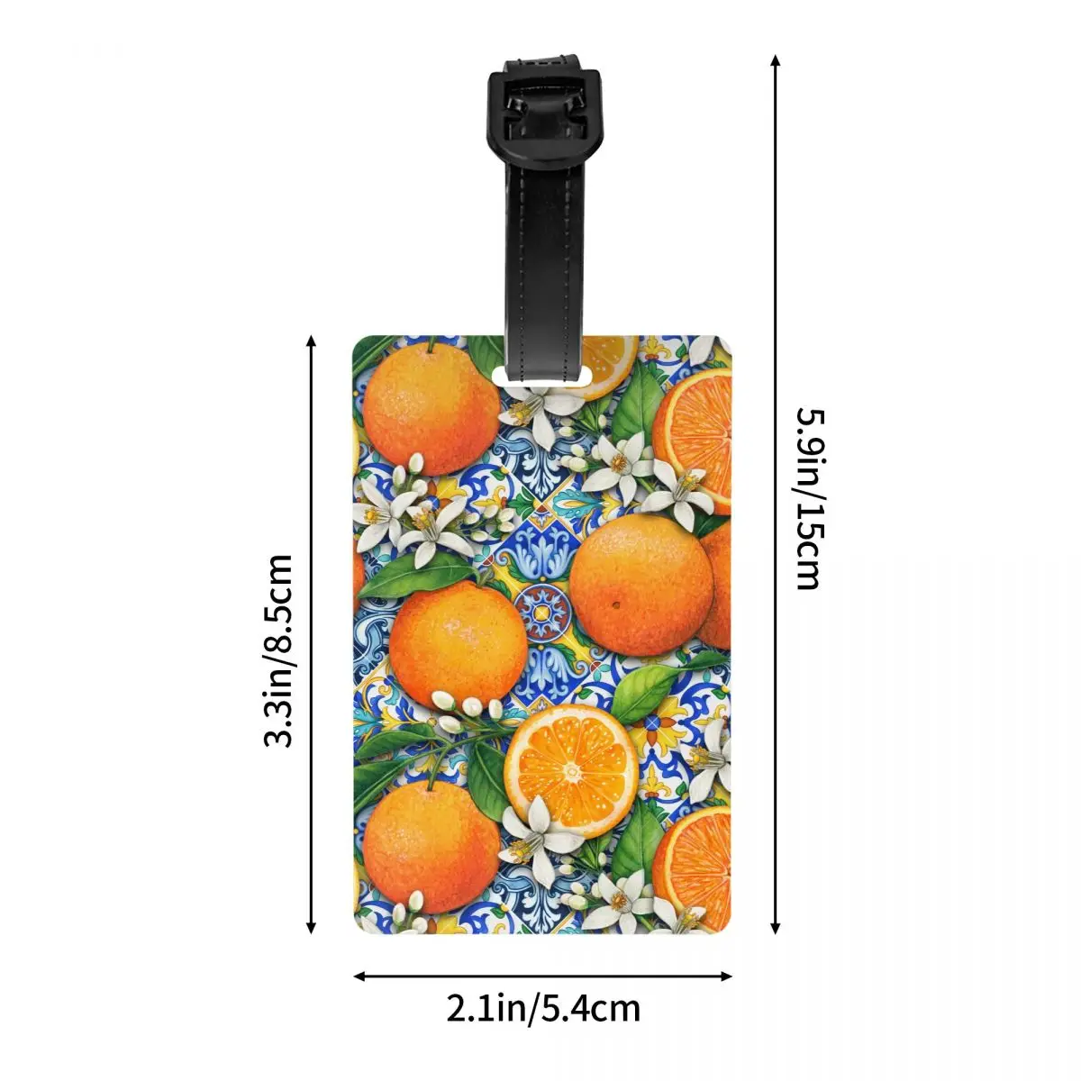 Étiquette de bagage à carreaux de fruits d'été méditerranéens personnalisés avec carte de visite, couverture de confidentialité, étiquette d'identification pour sac de voyage et valise