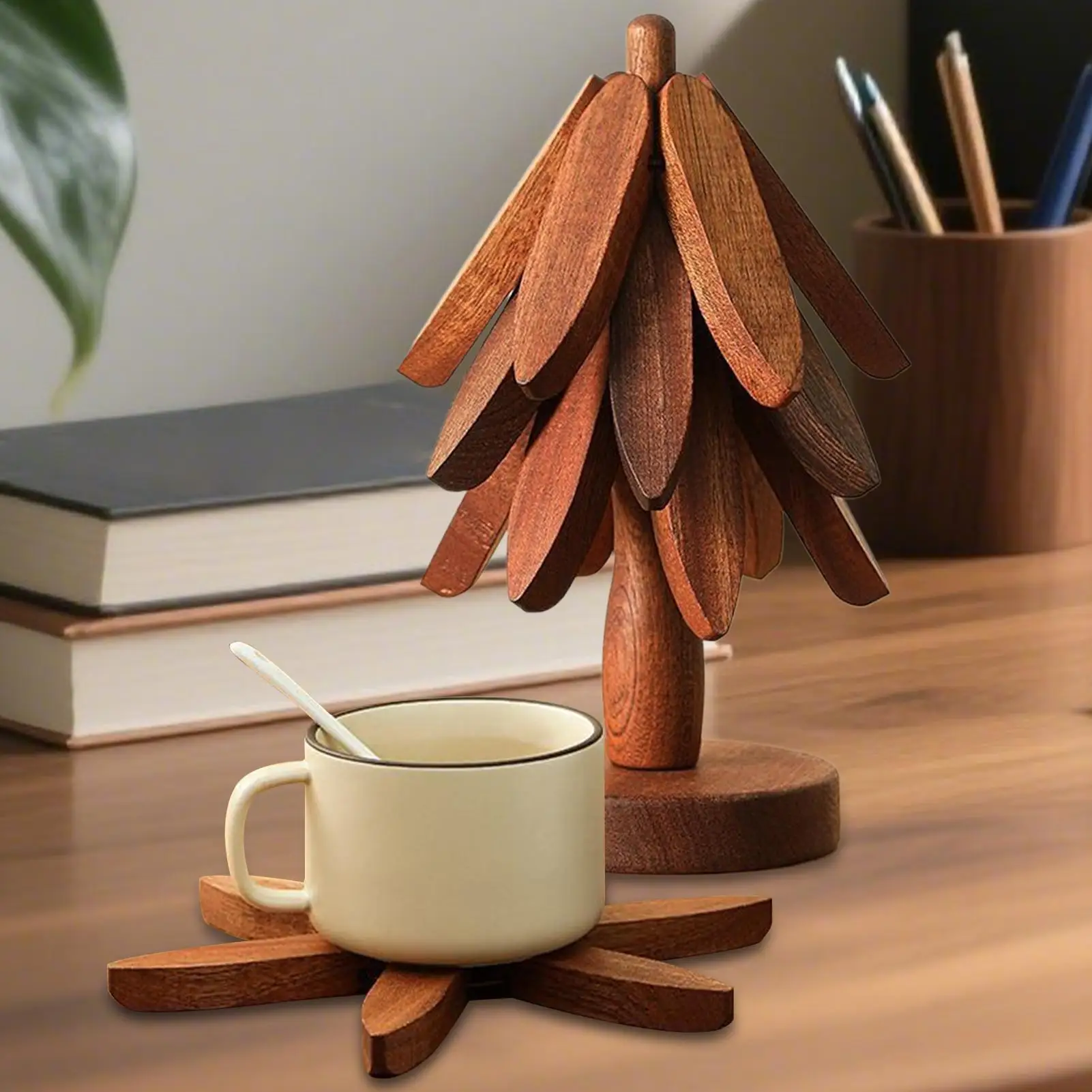 Wooden Tree Trivet Wooden Insulation Placemat Anti-Scalding Cookware Coaster for Cookware Stove Pan Cup Teapot Hot Dishes Bowl