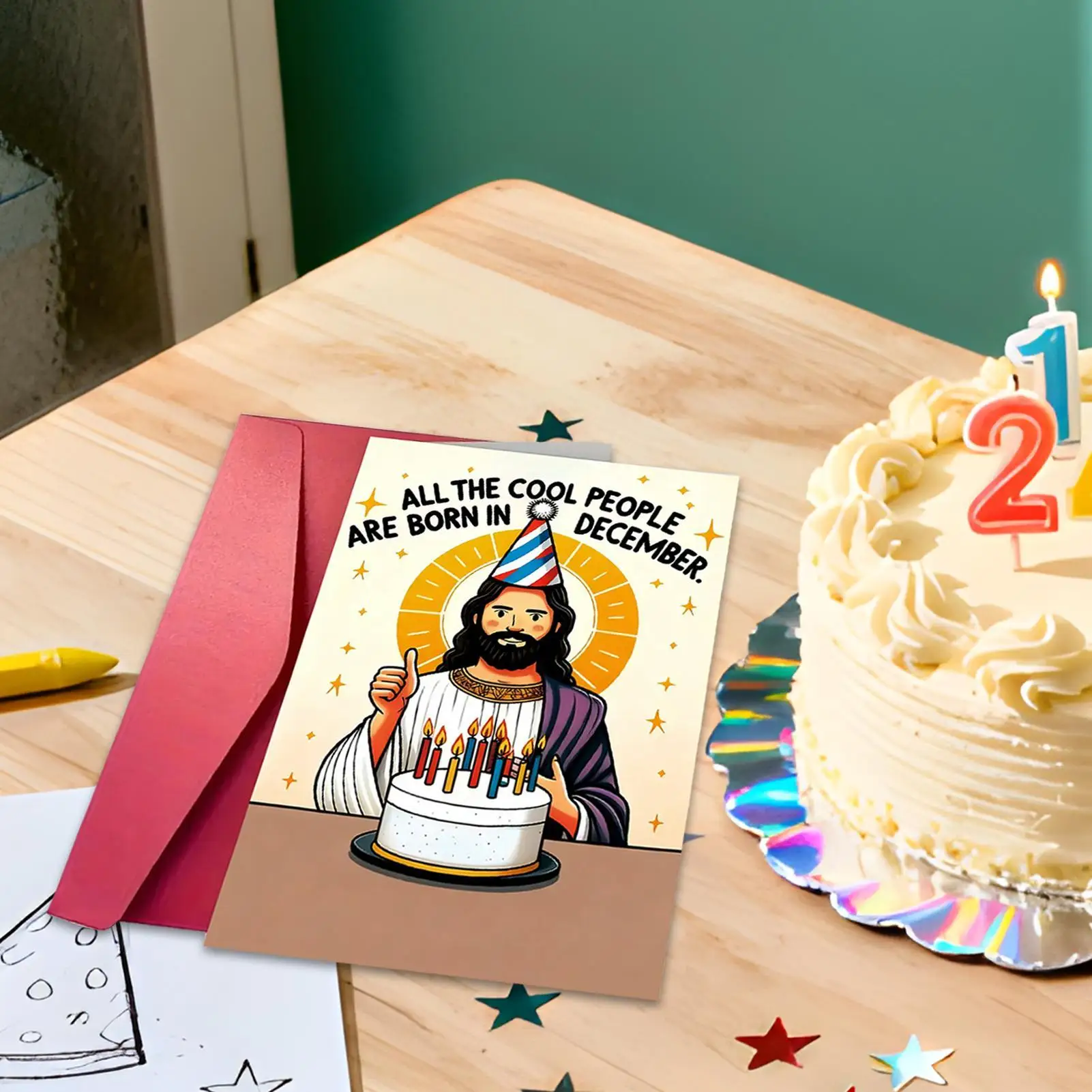 بطاقة عيد ميلاد يسوع المضحكة، بطاقة ملاحظة نكتة دينية روح الدعابة للاحتفال بعيد الميلاد، هدية للأصدقاء والعائلة المسيحية