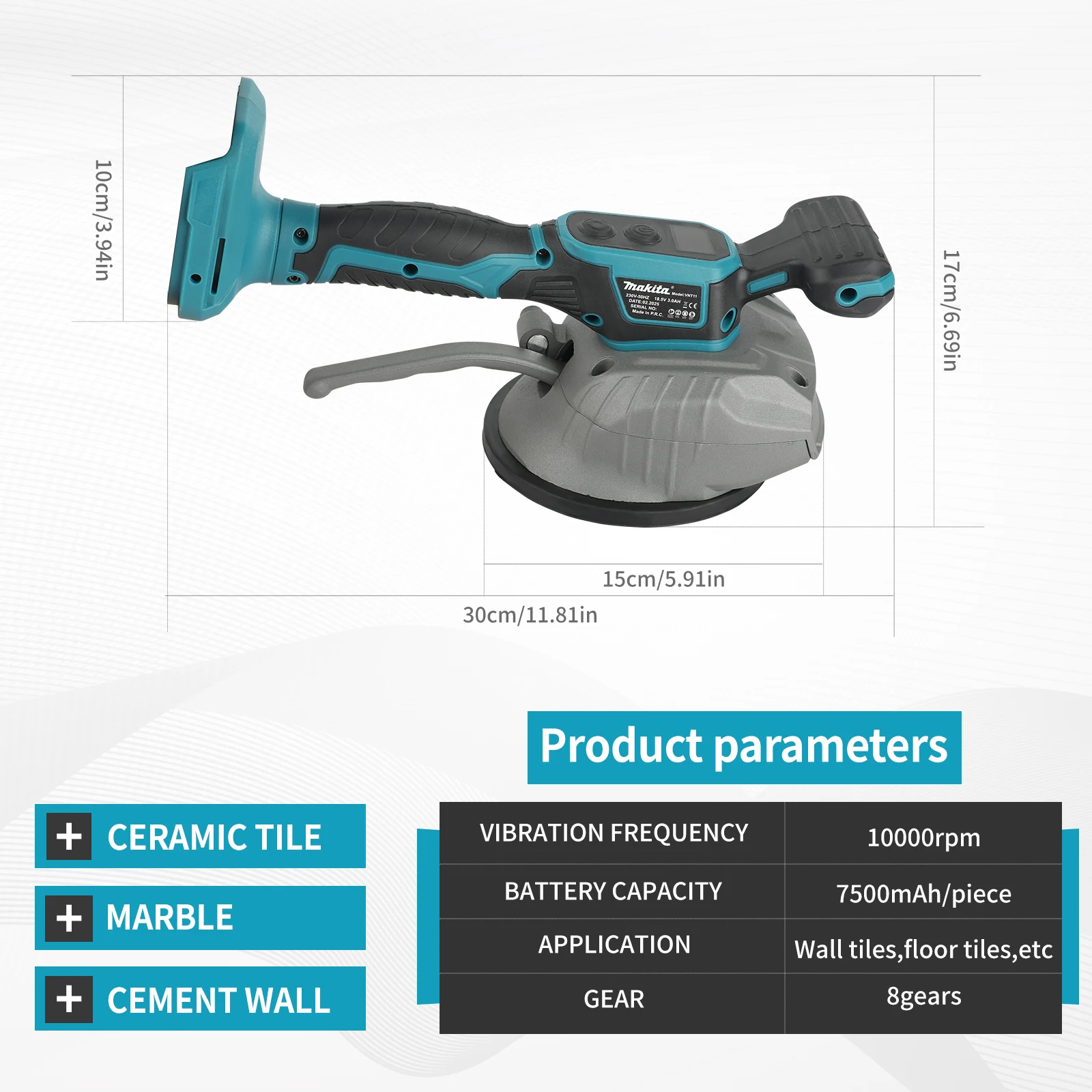 For Makita M424 8-Gear Tile Vibrator, 10000RPM Handheld Tile Laying Tool for Home Renovation and Tile Paving Work
