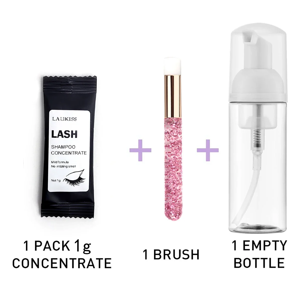 Champú concentrado para pestañas, limpieza de pestañas para extensiones de pestañas, limpiador concentrado con cepillo y botella vacía, juego de herramientas de maquillaje