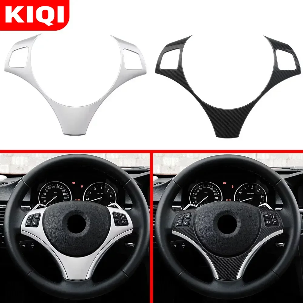 KIQI Car Steering Wheel Panel Cover Sticker for BMW E90 3 Series 2005 - 2012 ABS Chrome Frame Trim Decoration Accessories