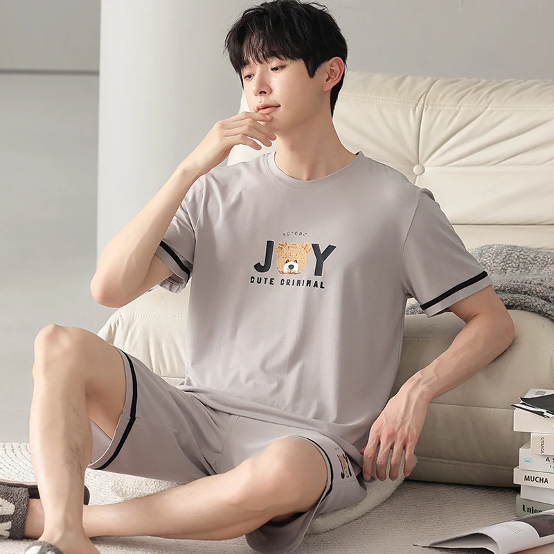 

Large Size L-4XL Men Pajamas Set Summer Modal Short Sleeve Pijama Male Cute Cartoon Homewear