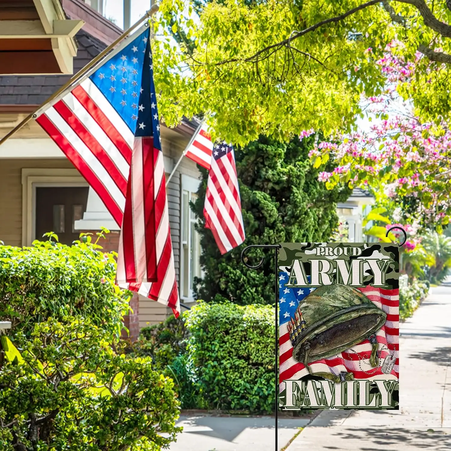 Proud Army Family 4th of July Patriotic Small Garden Flag, American Memorial Day Military Veterans Day Yard USA Armed Forces KKW